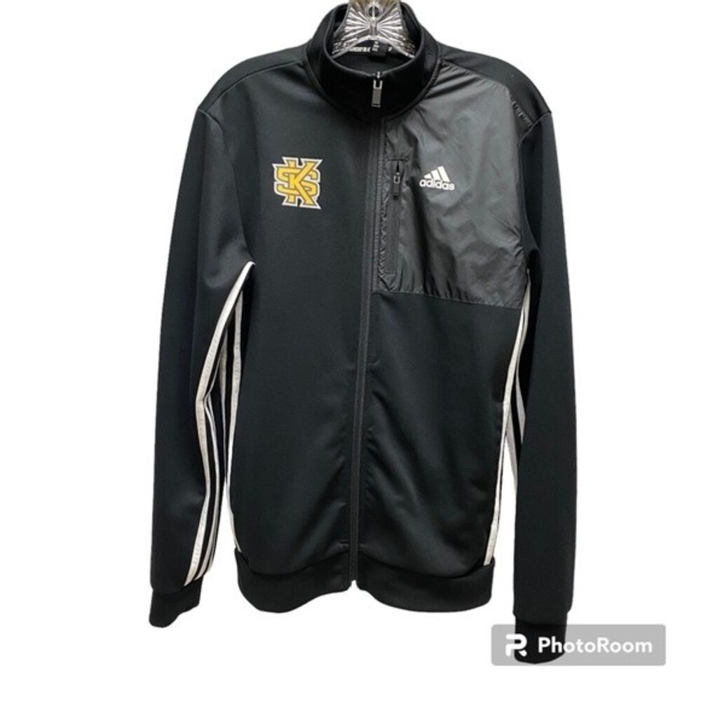 Adidas Black White Stripe Full Zip Tracksuit Jacket KSU Logo Men's Small EUC